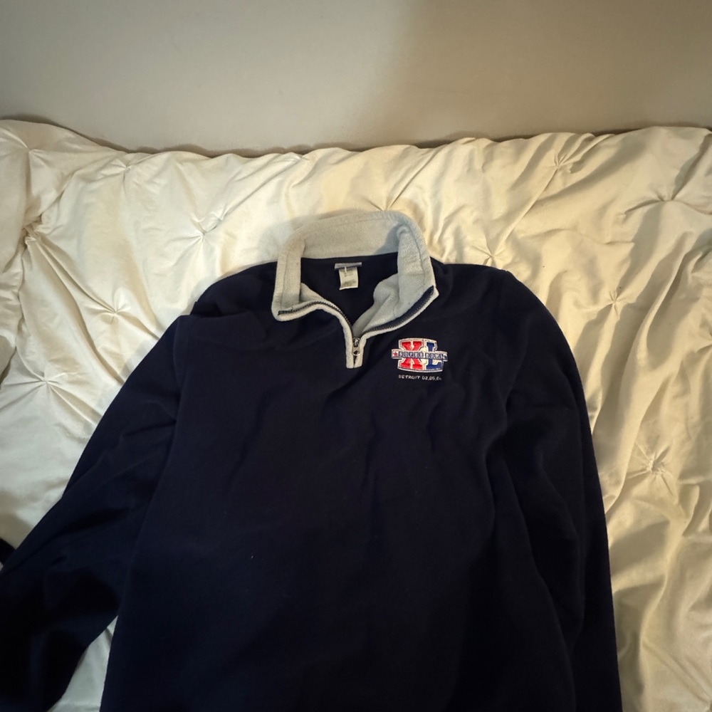 Vintage Navy Half-Zip Pullover with Super Bowl logo